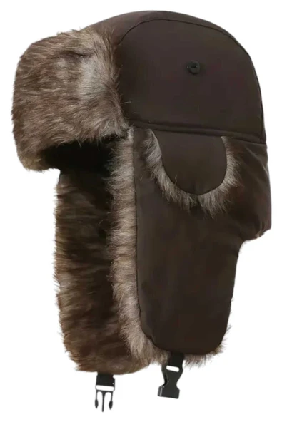 Unisex Termal Peluş Kürklü Pilot Şapka - 4