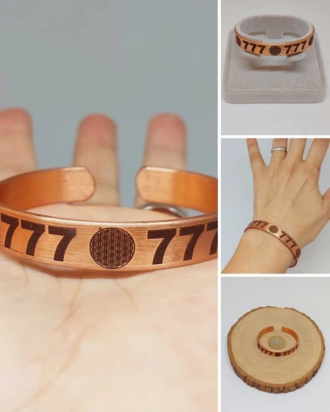 Yaşam Çiçeği Sembollü Sayı Sekanslı Bakır Bileklik (55686) ürün görseli