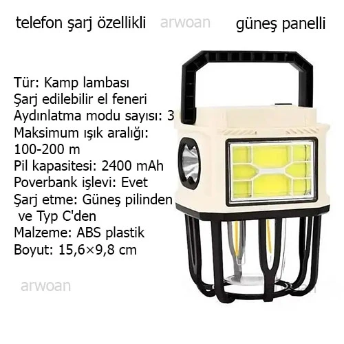arwoan çok işlevli kamp lambası el feneri - 4