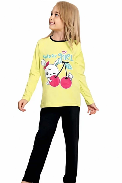 Kız Çocuk Pamuklu Uzun Kollu Desenli Pijama Takımı - 5