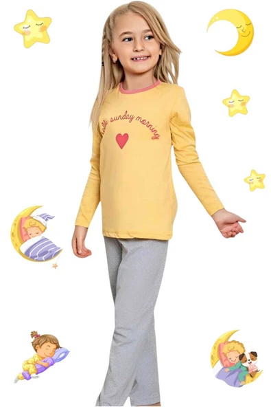 Kız Çocuk Pamuklu Uzun Kollu Desenli Pijama Takımı - 6