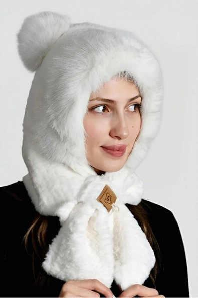 Kadın Kulaklıklı Boyun Bağlamalı Yumuşak Peluş Şapka - 6