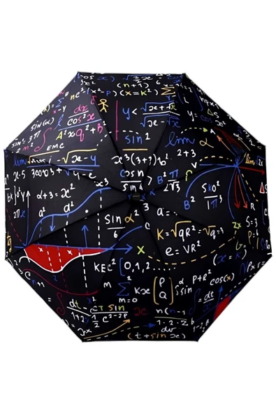 Matematik Formül Desenli Lüx Renkli Baskılı Rüzgara Dayanıklı 8 Telli Katlanabilir Manuel Şemsiye - 3
