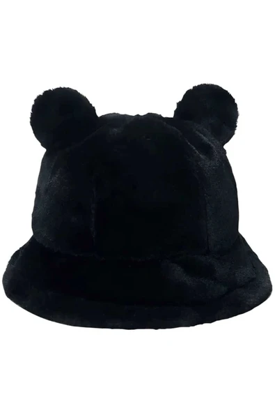 Kadın Sevimli Ayı Kulak Peluş Bucket Şapka - Resim 4