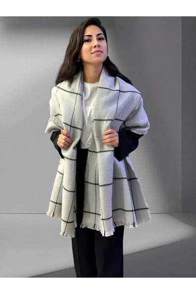 Kadın İnce Çizgili Yumuşak Dokulu Omuz Şalı Atkı  ( 70cm x 180cm ) - Resim 3