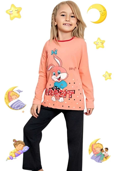 Kız Çocuk Pamuklu Uzun Kollu Desenli Pijama Takımı - 6