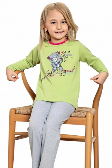 Kız Çocuk Pamuklu Uzun Kollu Desenli Pijama Takımı - 2