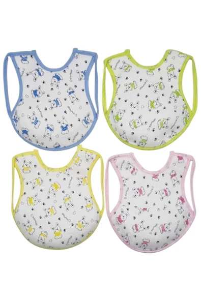 Bebek % 100 Cotton Arkası Muşambalı Su Geçirmez Renkli Mama Önlüğü 8'li Set 2-3 Yaş - 3