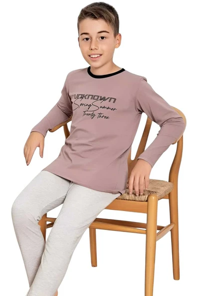Erkek Çocuk Pamuklu Uzun Kollu Desenli Pijama Takımı - 8