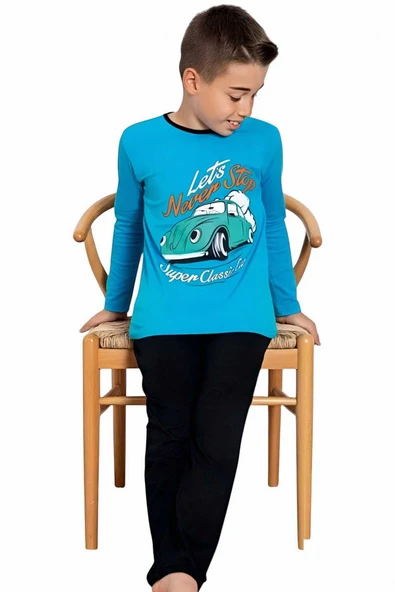 Erkek Çocuk Pamuklu Uzun Kollu Desenli Pijama Takımı - 2
