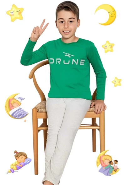 Erkek Çocuk Pamuklu Uzun Kollu Desenli Pijama Takımı - 3
