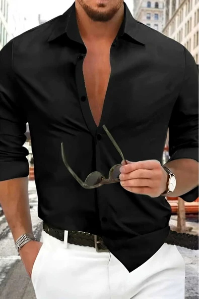 Slim Fit Kravatlık Uzun Kol Kolay Ütü Nefes Alan Dört Mevsim Slim Fit Erkek Gömlek 6'lı Set - 3