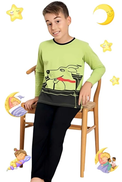 Erkek  Çocuk Pamuklu Uzun Kollu Desenli Pijama Takımı - 5
