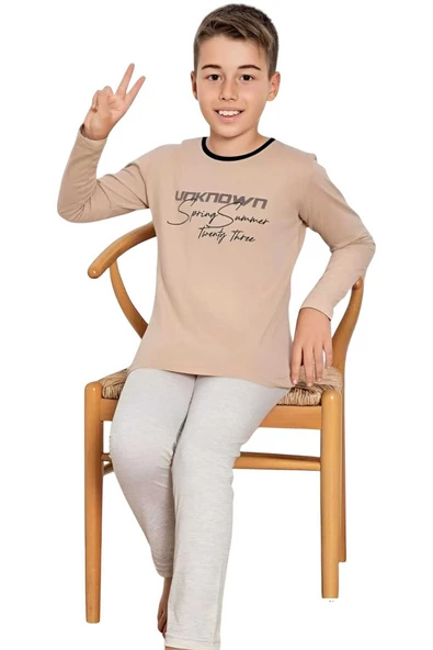 Erkek Çocuk Pamuklu Uzun Kollu Desenli Pijama Takımı - 4