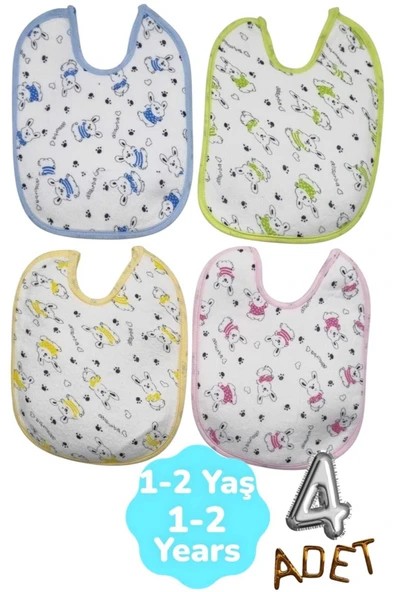 Bebek % 100 Cotton Arkası Muşambalı Su Geçirmez Renkli Mama Önlüğü 4'lü Set 1-2 Yaş - 2