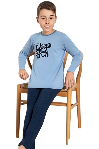 Erkek  Çocuk Pamuklu Uzun Kollu Desenli Pijama Takımı - 4