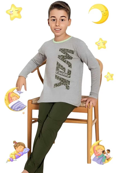 Erkek Çocuk Pamuklu Uzun Kollu Desenli Pijama Takımı