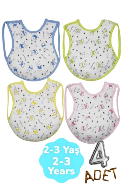 Bebek % 100 Cotton Arkası Muşambalı Su Geçirmez Renkli Mama Önlüğü 4'lü Set 2-3 Yaş - 8