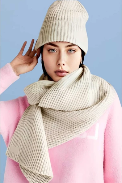 Kadın Tiftik Yün 2'li Atkı Bere Takımı - 4