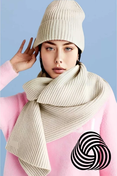 Kadın Tiftik Yün 2'li Atkı Bere Takımı - 5