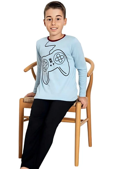 Erkek  Çocuk Pamuklu Uzun Kollu Desenli Pijama Takımı - 8