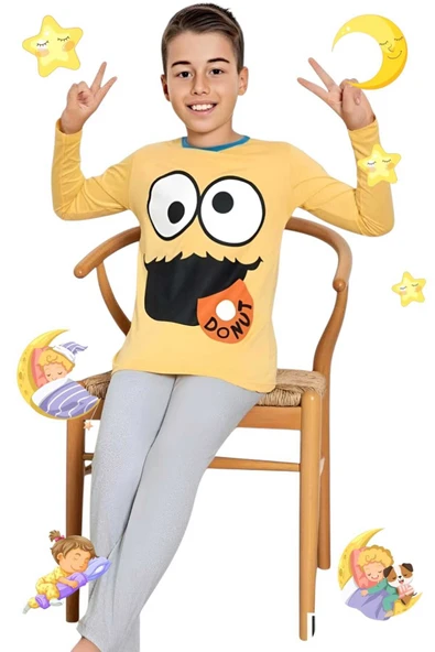 Erkek  Çocuk Pamuklu Uzun Kollu Desenli Pijama Takımı