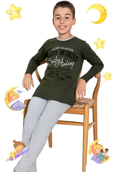 Erkek  Çocuk Pamuklu Uzun Kollu Desenli Pijama Takımı