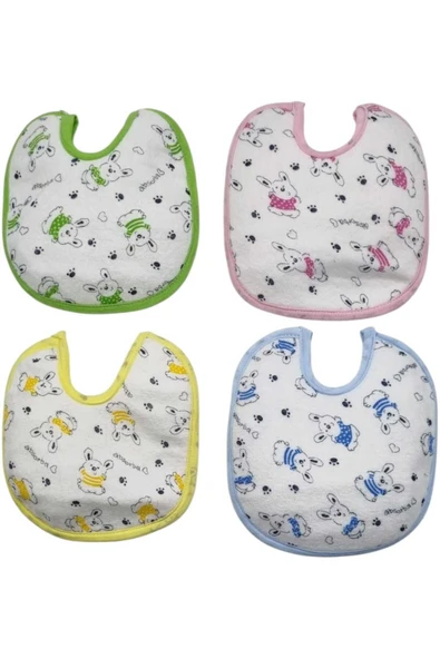 Bebek % 100 Cotton Arkası Muşambalı Su Geçirmez Renkli Mama Önlüğü 8'li Set 0-6 Ay - 6