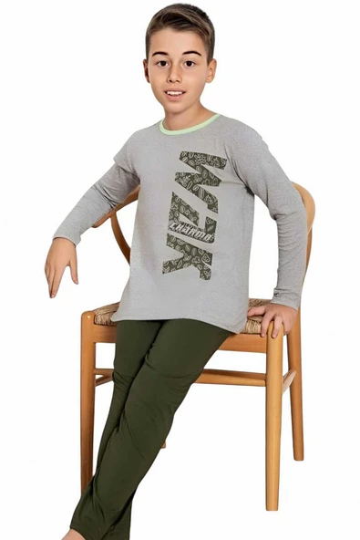 Erkek Çocuk Pamuklu Uzun Kollu Desenli Pijama Takımı - 6