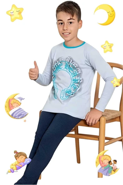 Erkek Çocuk Pamuklu Uzun Kollu Desenli Pijama Takımı - 3