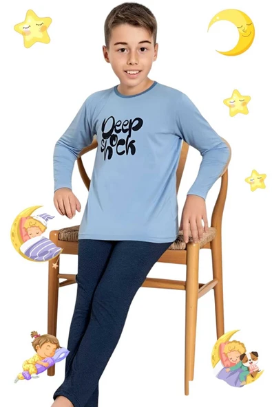Erkek  Çocuk Pamuklu Uzun Kollu Desenli Pijama Takımı - 5
