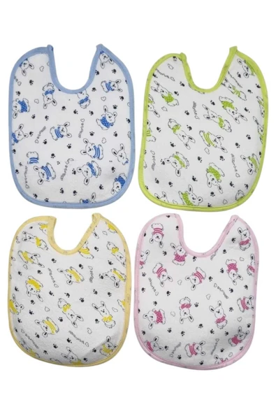 Bebek % 100 Cotton Arkası Muşambalı Su Geçirmez Renkli Mama Önlüğü 12'li Set 1-2 Yaş - 3