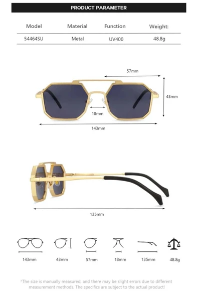 Erkek Steampunk Michael Gold Metal Güneş Gözlüğü - 3