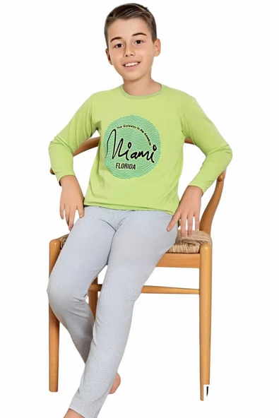 Erkek Çocuk Pamuklu Uzun Kollu Desenli Pijama Takımı - 2