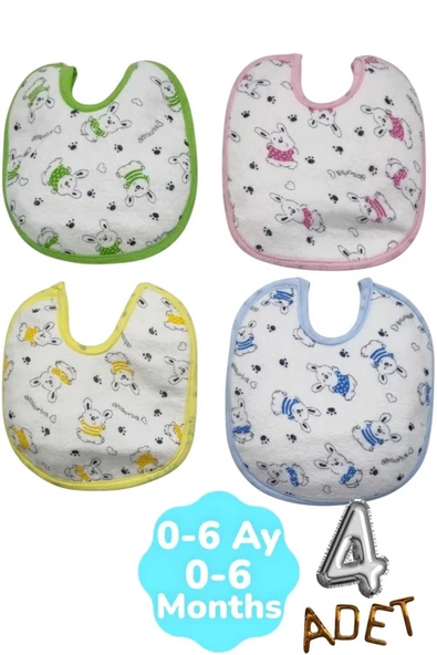 Bebek % 100 Cotton Arkası Muşambalı Su Geçirmez Renkli Mama Önlüğü 4'lü Set 0-6 Ay - 8