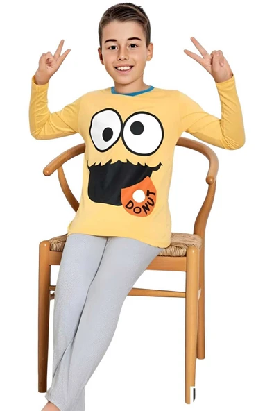 Erkek  Çocuk Pamuklu Uzun Kollu Desenli Pijama Takımı - 8