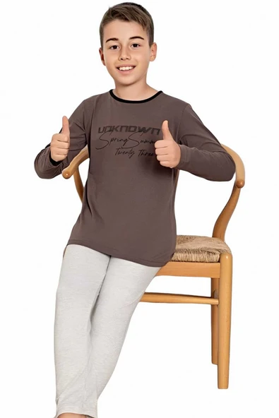 Erkek Çocuk Pamuklu Uzun Kollu Desenli Pijama Takımı - 4
