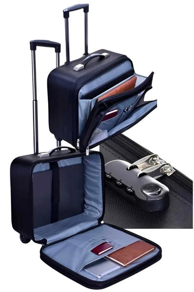 Çekçekli Orta Boy Lüx Kasalı Siyah Pilot, Evrak, Laptop, Notebook Çantası - 4