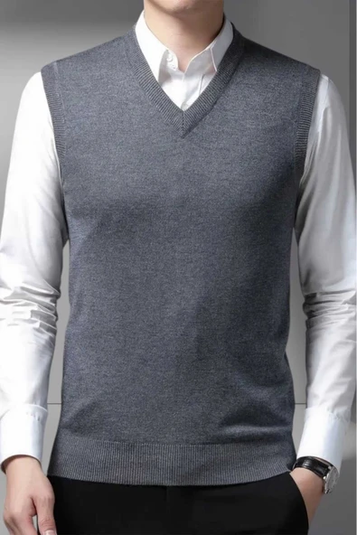 Erkek V Yaka Triko Tüylenmez Süveter Erkek Slim Fit Süveter - 8