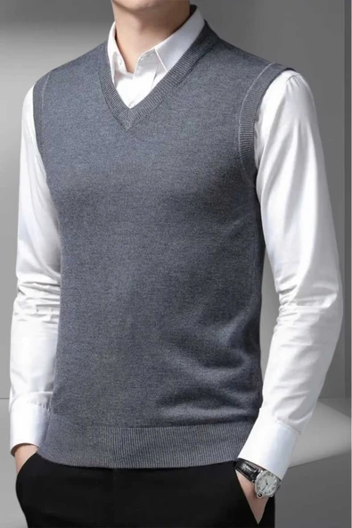 Erkek V Yaka Triko Tüylenmez Süveter Erkek Slim Fit Süveter - 2