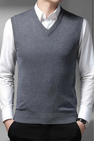 Erkek V Yaka Triko Tüylenmez Süveter Erkek Slim Fit Süveter - 3