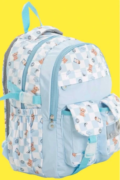 Unisex Su Geçirmez Damalı Renkli Okul Çantası Sırt Çantası - 7