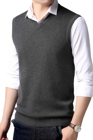 3'lü  Erkek V Yaka Triko Tüylenmez Süveter Erkek Slim Fit Süveter - 3
