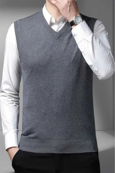 Erkek V Yaka Triko Tüylenmez Süveter Erkek Slim Fit Süveter - 6