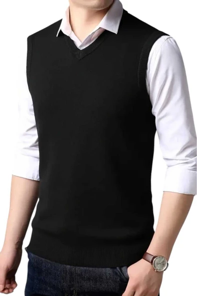 3'lü  Erkek V Yaka Triko Tüylenmez Süveter Erkek Slim Fit Süveter - 8
