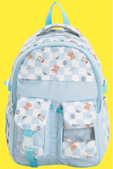 Unisex Su Geçirmez Damalı Renkli Okul Çantası Sırt Çantası - 6