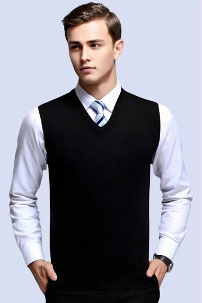 Erkek V Yaka Triko Tüylenmez Süveter Erkek Slim Fit Süveter - 6