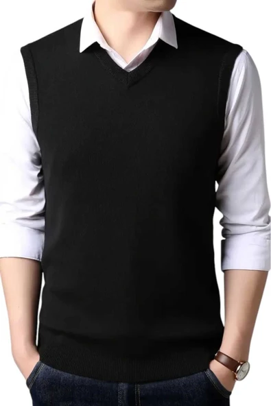 3'lü  Erkek V Yaka Triko Tüylenmez Süveter Erkek Slim Fit Süveter - 4