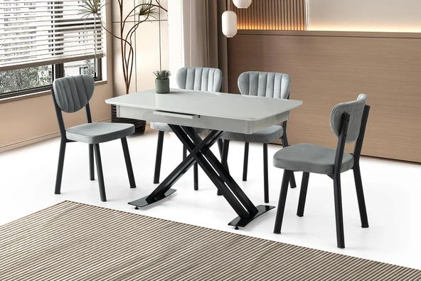 Milano Açılır Mdf X Ayak Masa 4 Adet Esinti Sandalye Takım