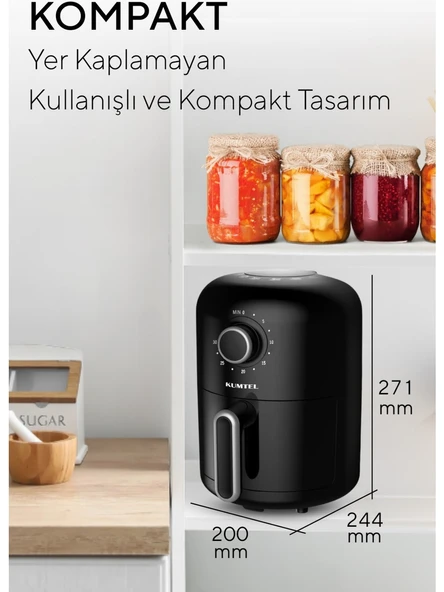 Kumtel 2 Litre Airfryer Yağsız FritözFastFryer Siyah 900W HAF-05 - 4
